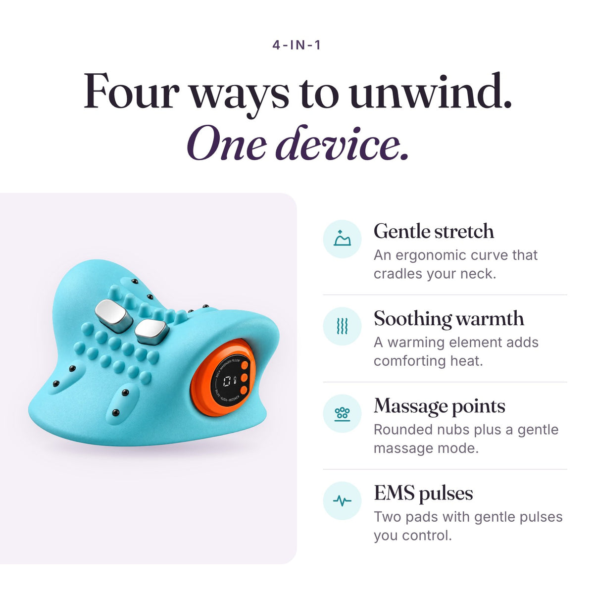 Four ways to unwind: gentle stretch, warmth, massage points and EMS